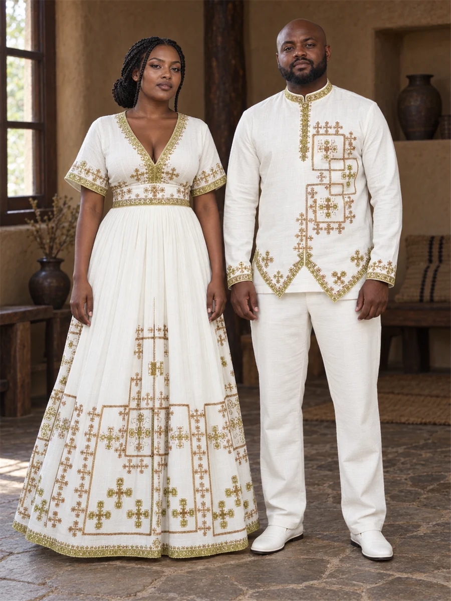 Champagne Medallion Pair የሀበሻ ልብስ