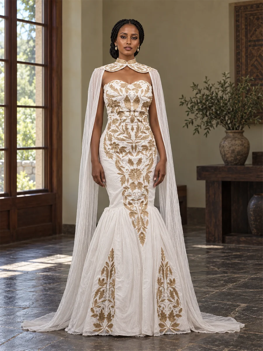 Golden Vine Fishtail Gown women’s Ethiopian traditional dress