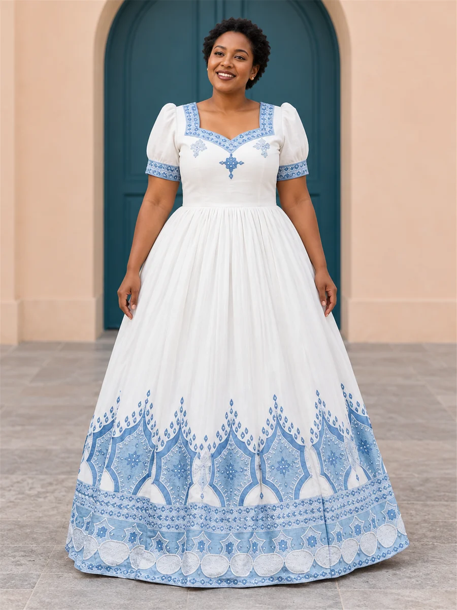 Sky Blue Celebration Gown የሀበሻ ልብስ
