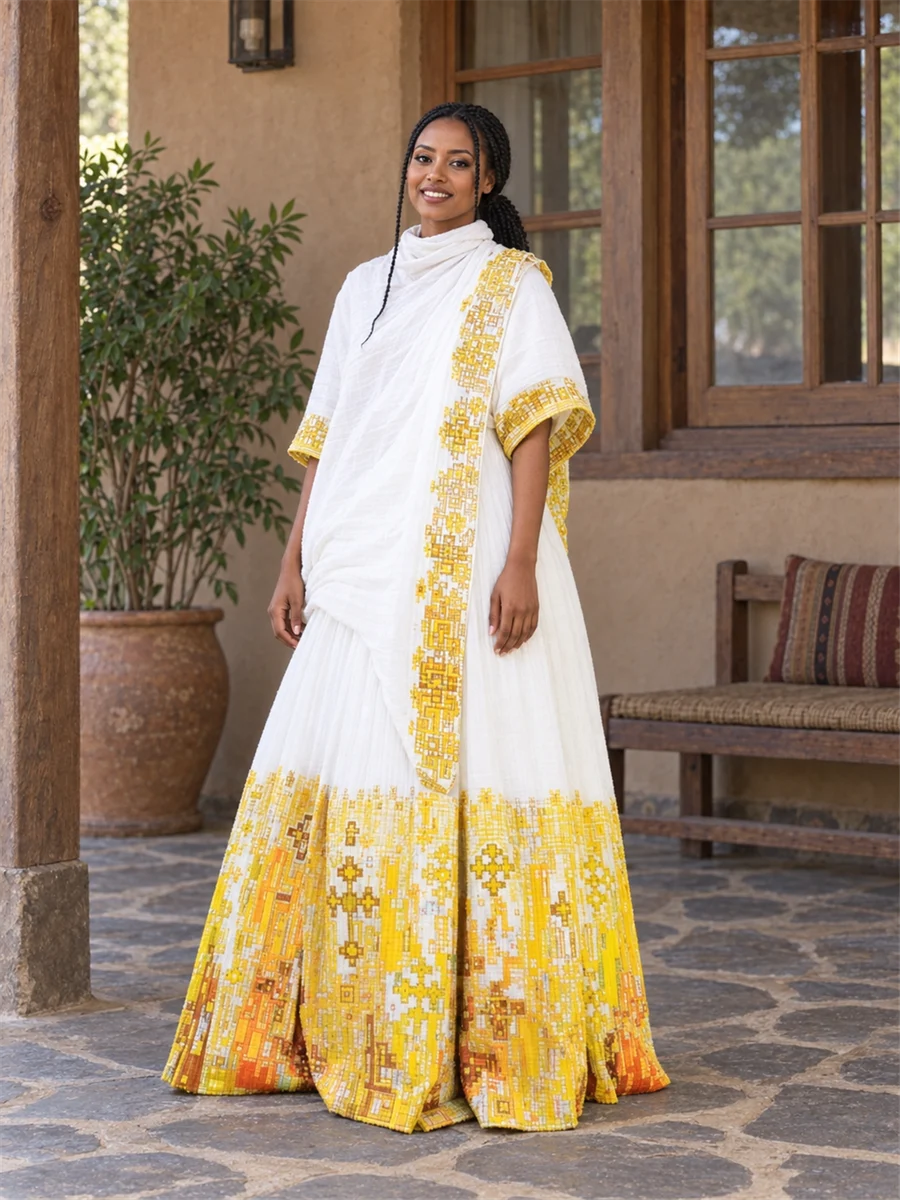 Marigold Occasion Kemis women’s Ethiopian traditional dress