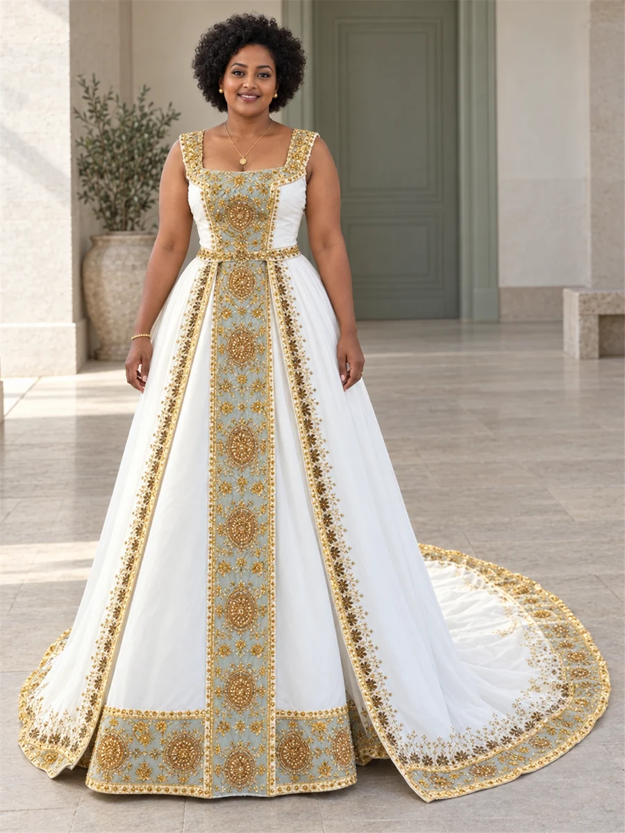 Golden Trail Gown የሀበሻ ልብስ