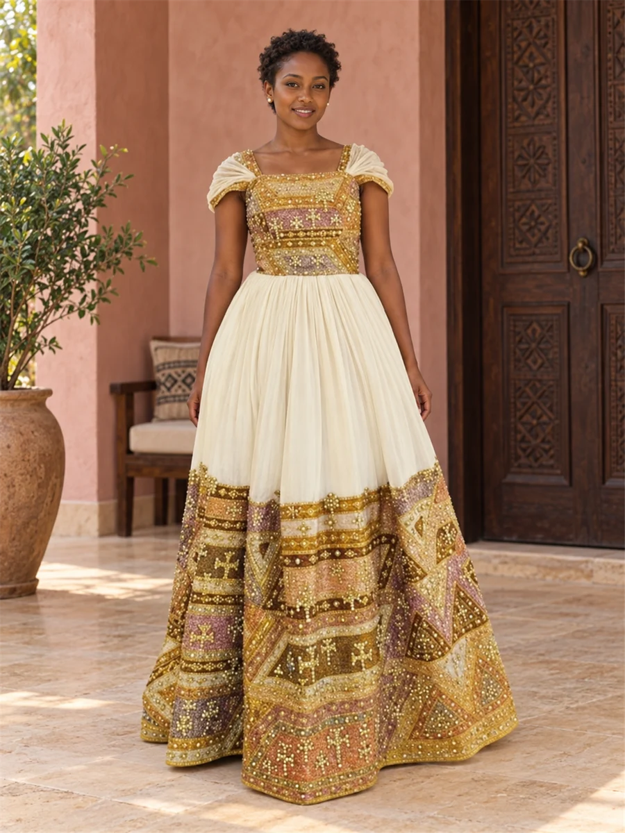 Golden Panel Gown የሀበሻ ልብስ
