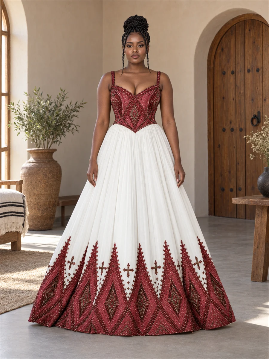 Burgundy Crown Gown የሀበሻ ልብስ