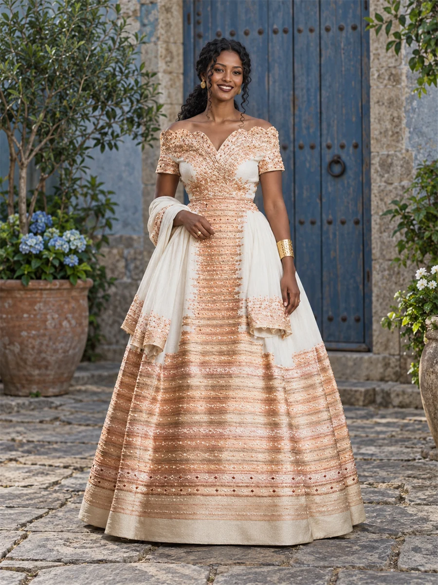Rose Gold Tiered Gown የሀበሻ ልብስ