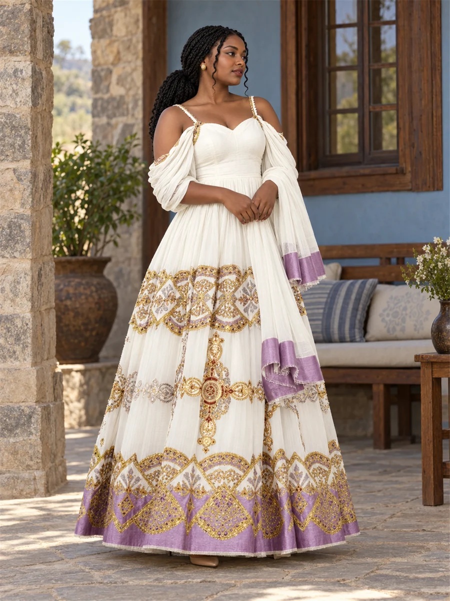 Lilac Border Kemis የሀበሻ ልብስ