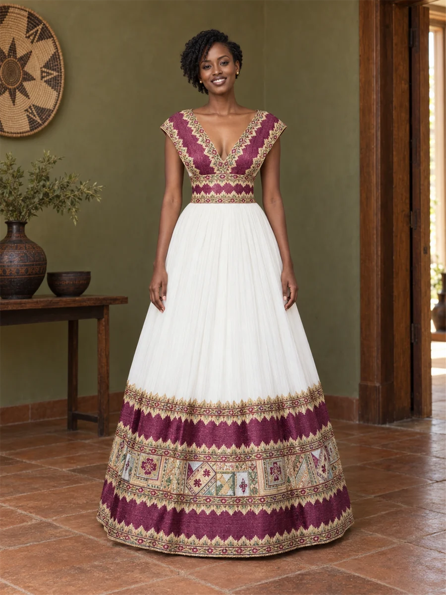Amethyst Border Gown women’s Ethiopian traditional dress