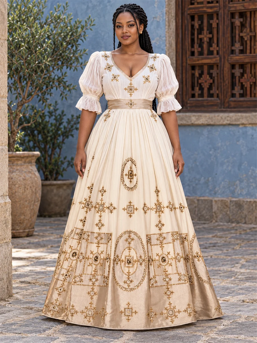 Champagne Rosette Gown የሀበሻ ልብስ