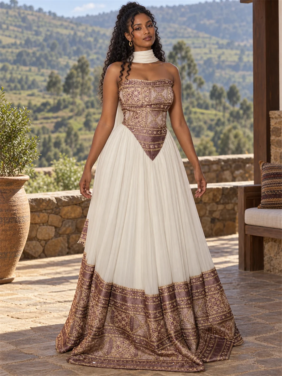 Bronze Elegance Gown women’s Ethiopian traditional dress