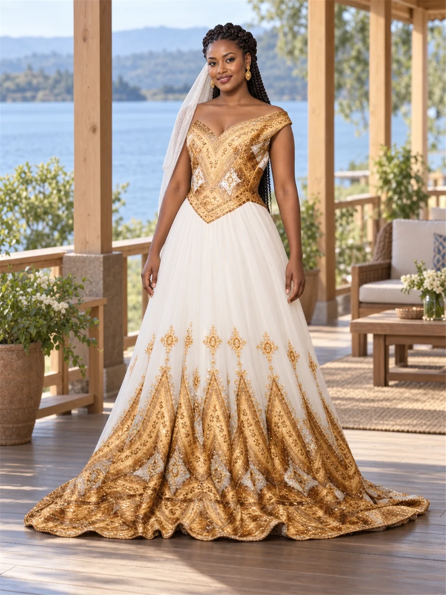 Gold Swirl Gown የሀበሻ ልብስ
