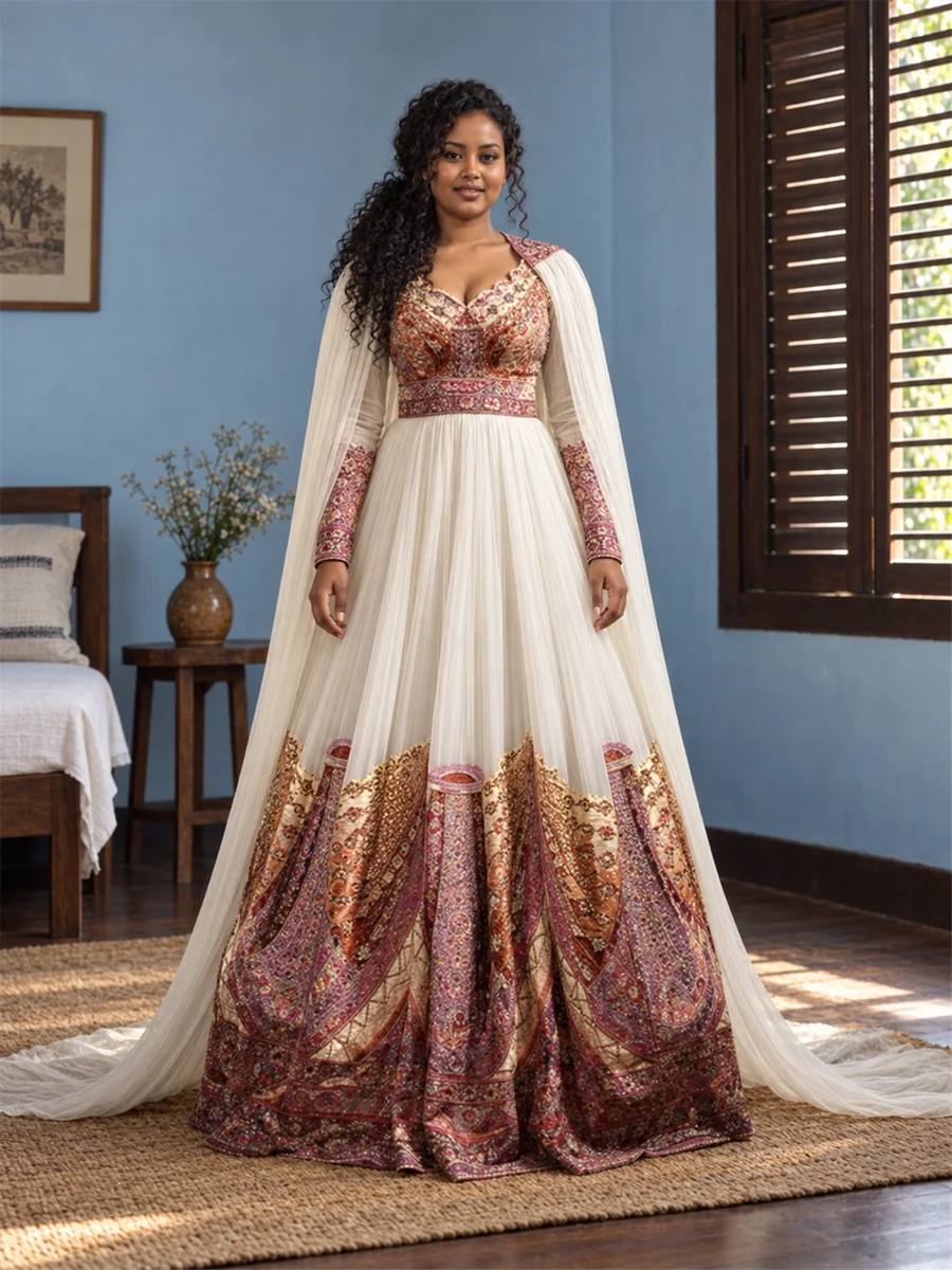 Burgundy Sweep Gown የሀበሻ ልብስ