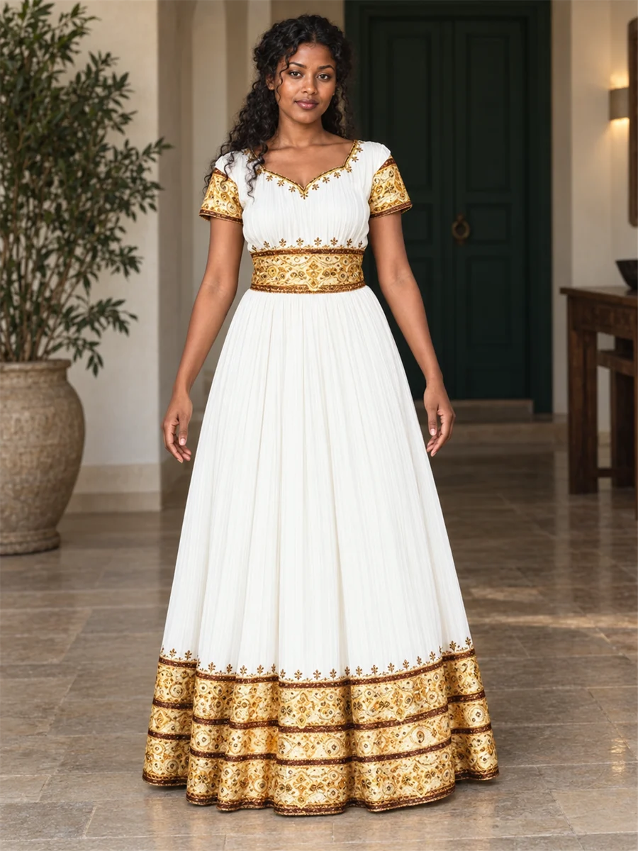 Golden Ribbon Dress women’s Ethiopian traditional dress