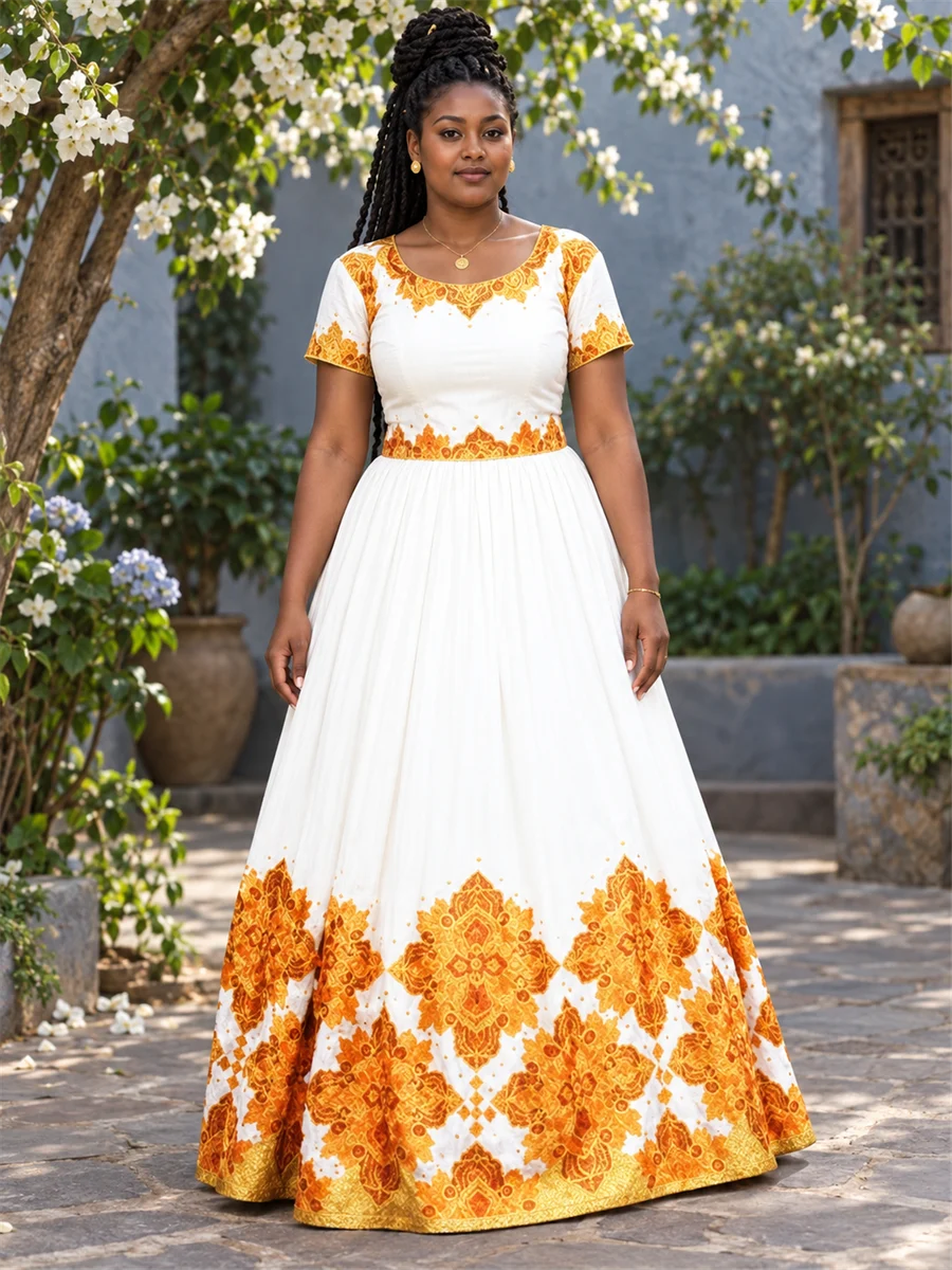Marigold Flame Dress የሀበሻ ልብስ