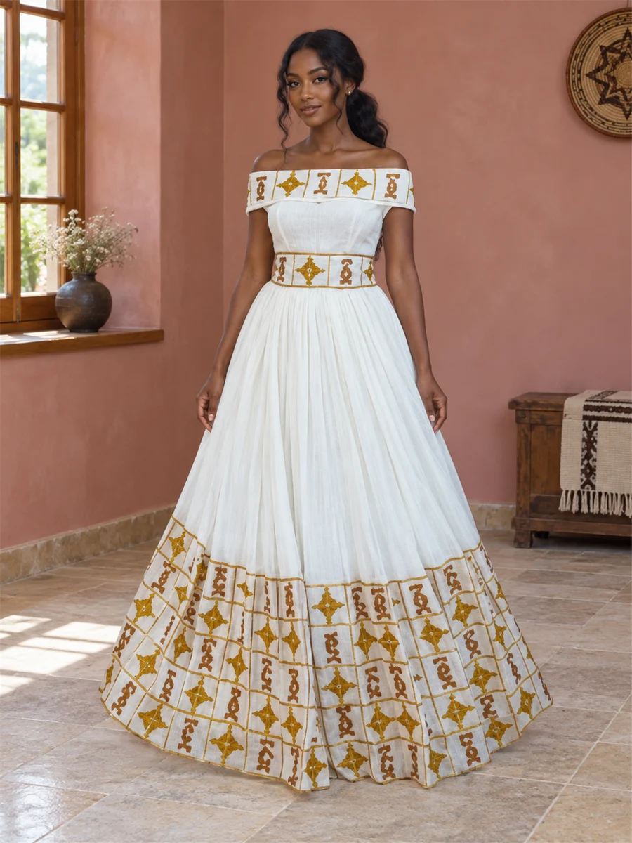 Golden Border Dress የሀበሻ ልብስ