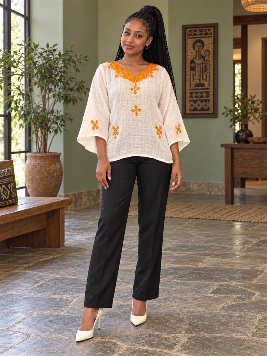 Marigold Neckline Blouse የሀበሻ ልብስ