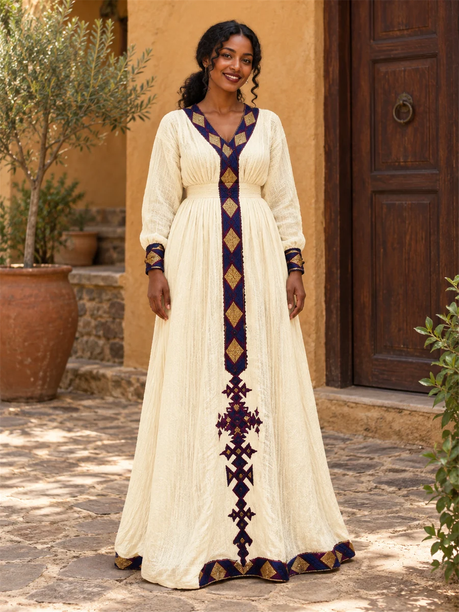 Burgundy Cross Kaftan women’s Ethiopian traditional dress