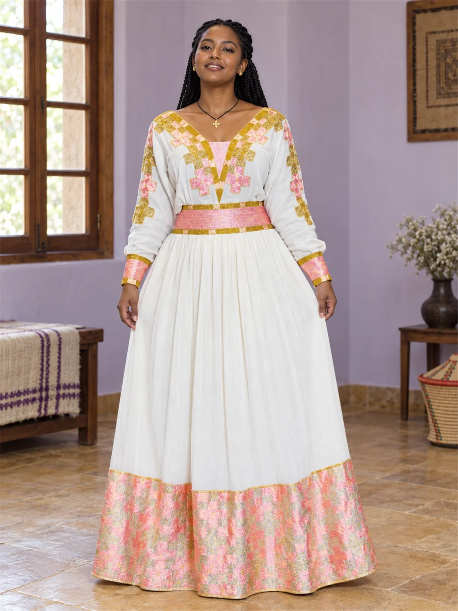Blush Border Dress የሀበሻ ልብስ