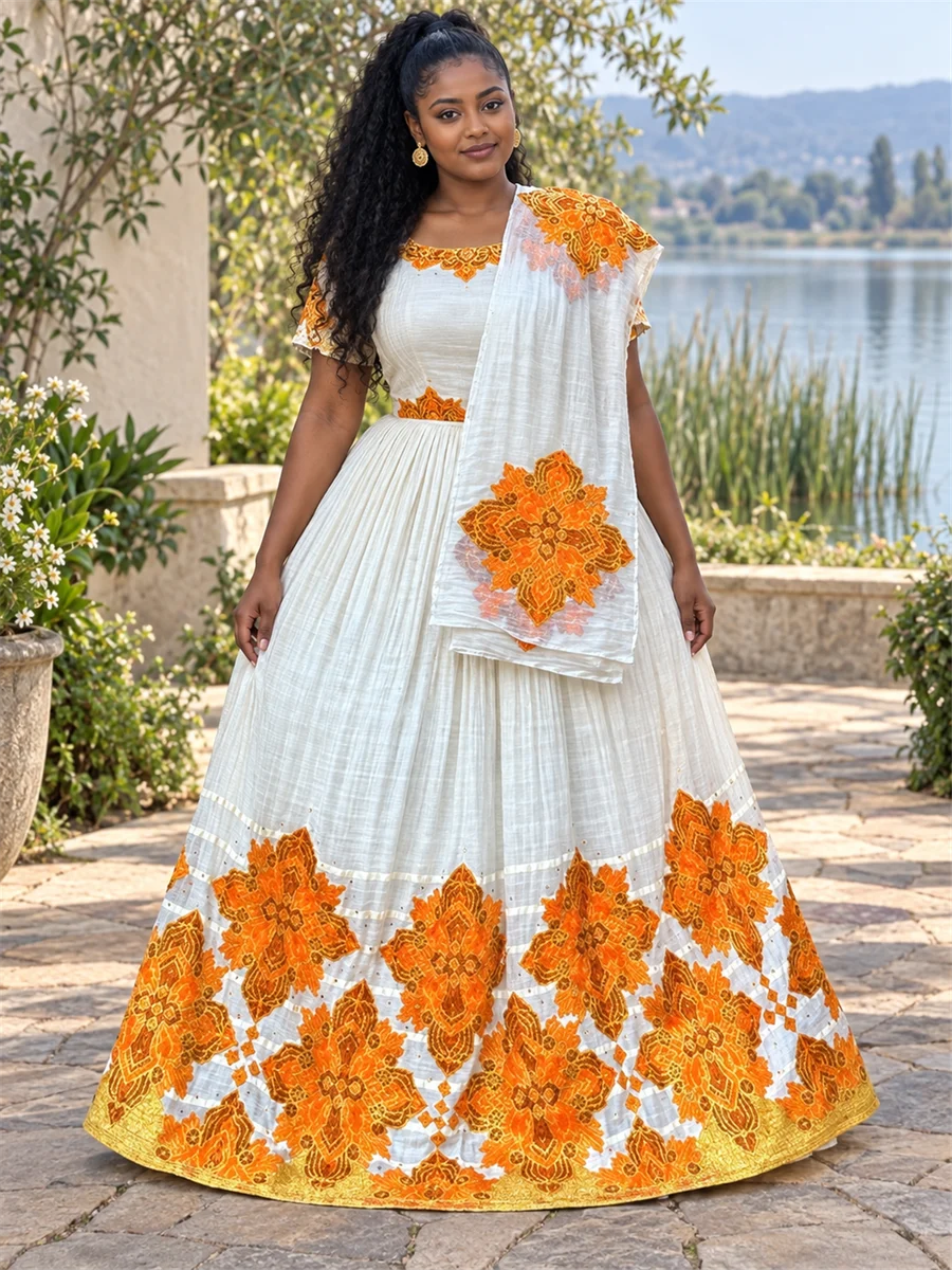Marigold Medallion Kemis women’s Ethiopian traditional dress