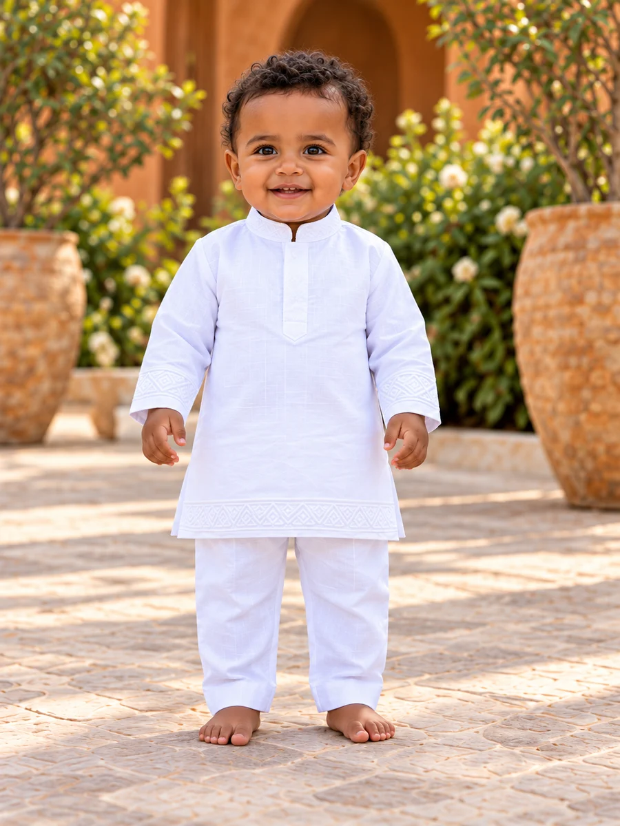 Baby Ivory Mandarin Set kids’ Ethiopian traditional dress