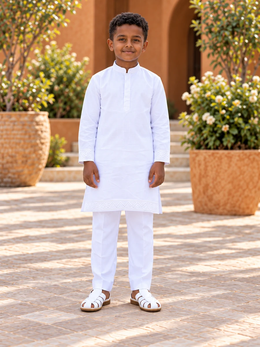 Boys Ivory Mandarin Set kids’ Ethiopian traditional dress