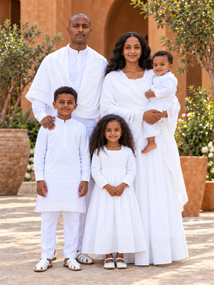 Family Ivory Mandarin Look የሀበሻ ልብስ