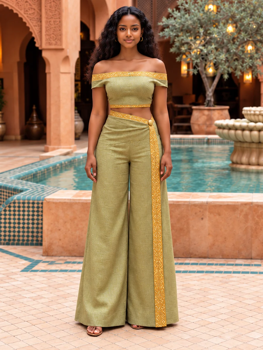Olive Gold Courtyard Ensemble የሀበሻ ልብስ