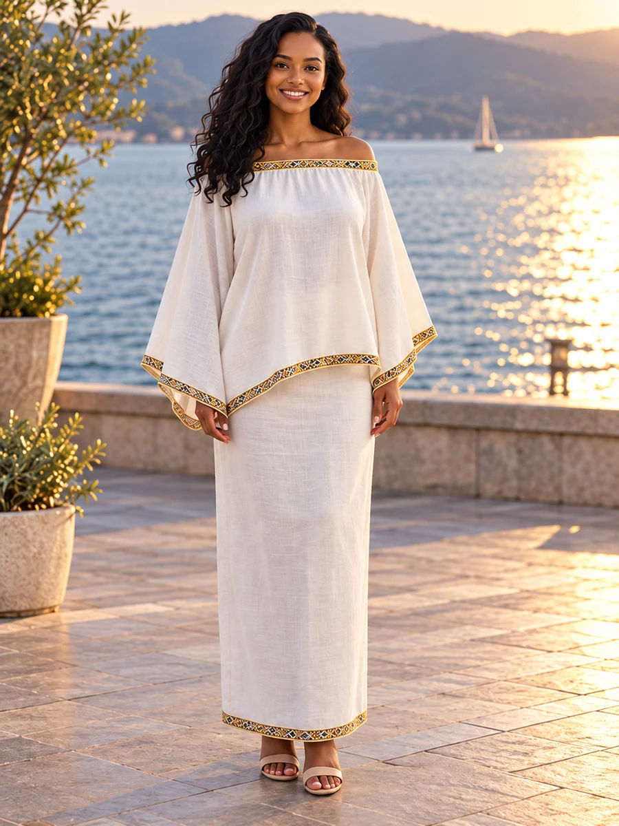 Ivory Lakeside Cape Ensemble የሀበሻ ልብስ