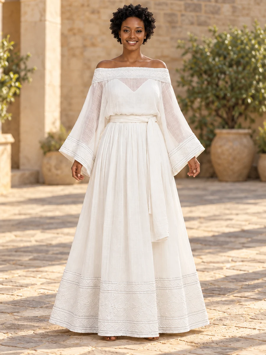 Ivory Draped Courtyard Gown የሀበሻ ልብስ