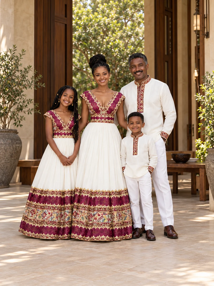 Family Modern Look 10 couples and family Ethiopian traditional dress