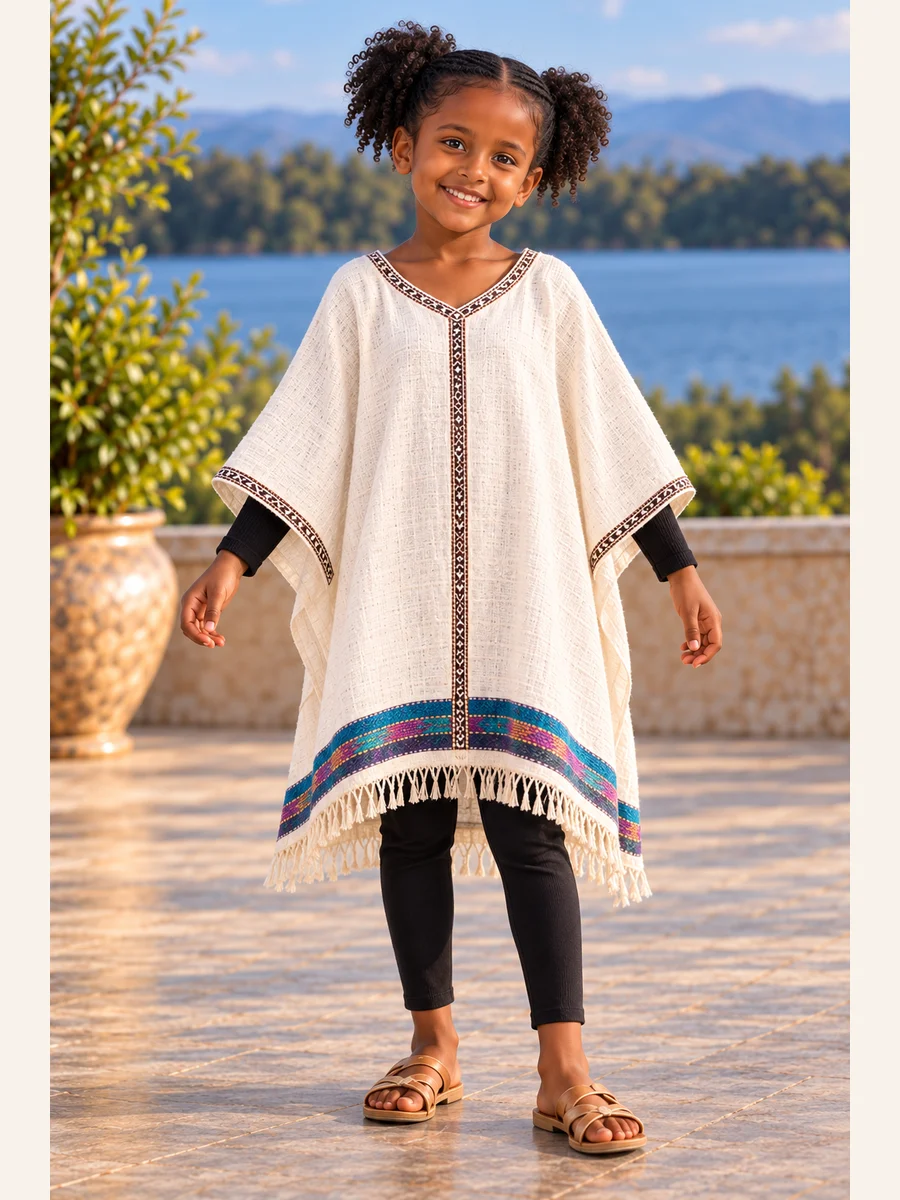 Girls Dress 13 — Geometric Poncho የሀበሻ ልብስ