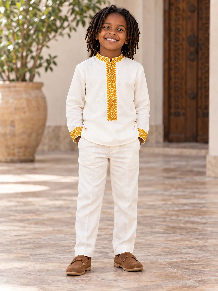 Boys Gold Embroidery Set የሀበሻ ልብስ