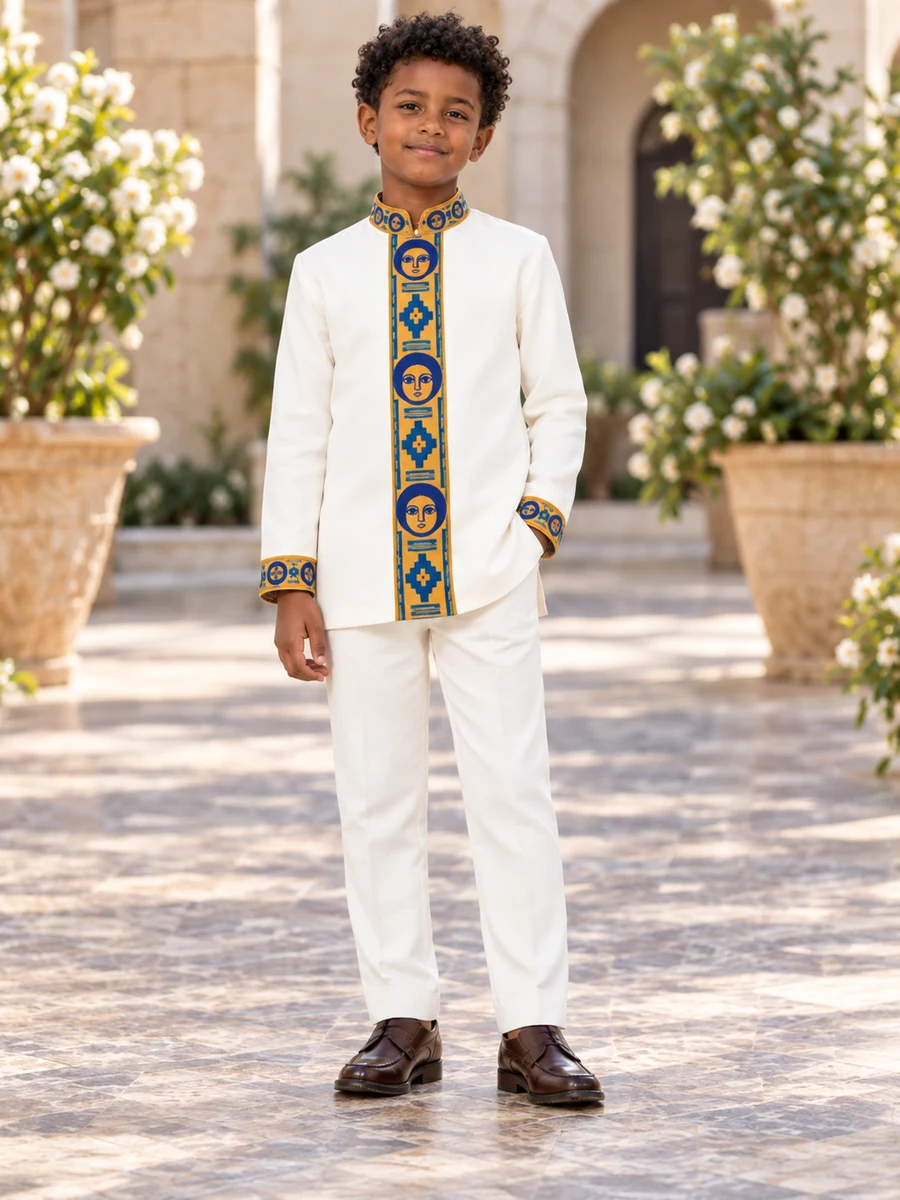 Boys Blue Gold Panel Set የሀበሻ ልብስ