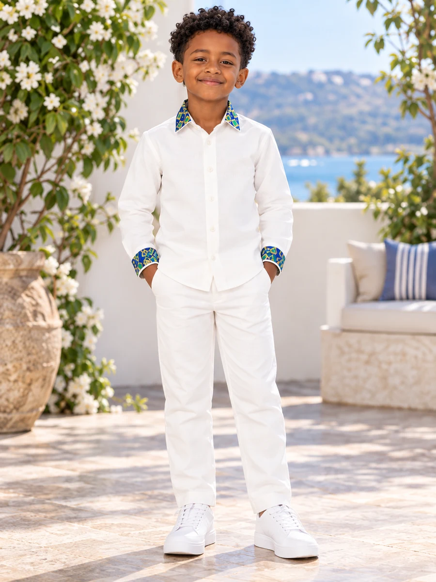 Boys Blue Green Trim Set የሀበሻ ልብስ