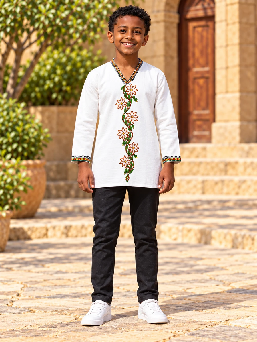 Boys Floral Vine Tunic Set የሀበሻ ልብስ