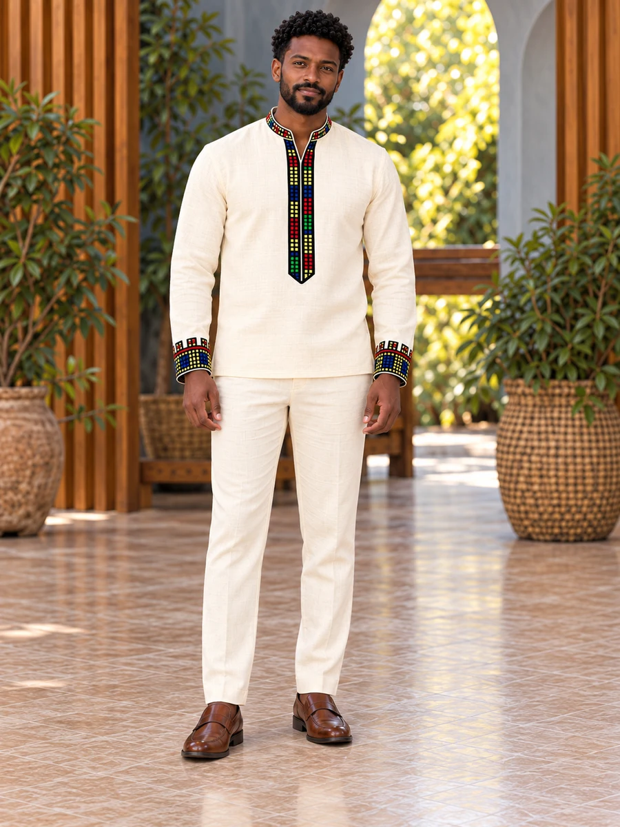 Ivory Spectrum Placket Tunic የሀበሻ ልብስ