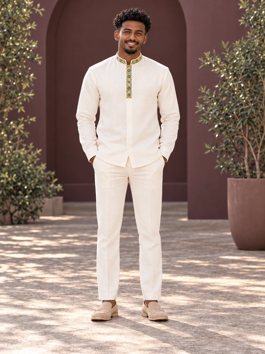 Olive Gold Minimal Shirt men’s Ethiopian traditional dress