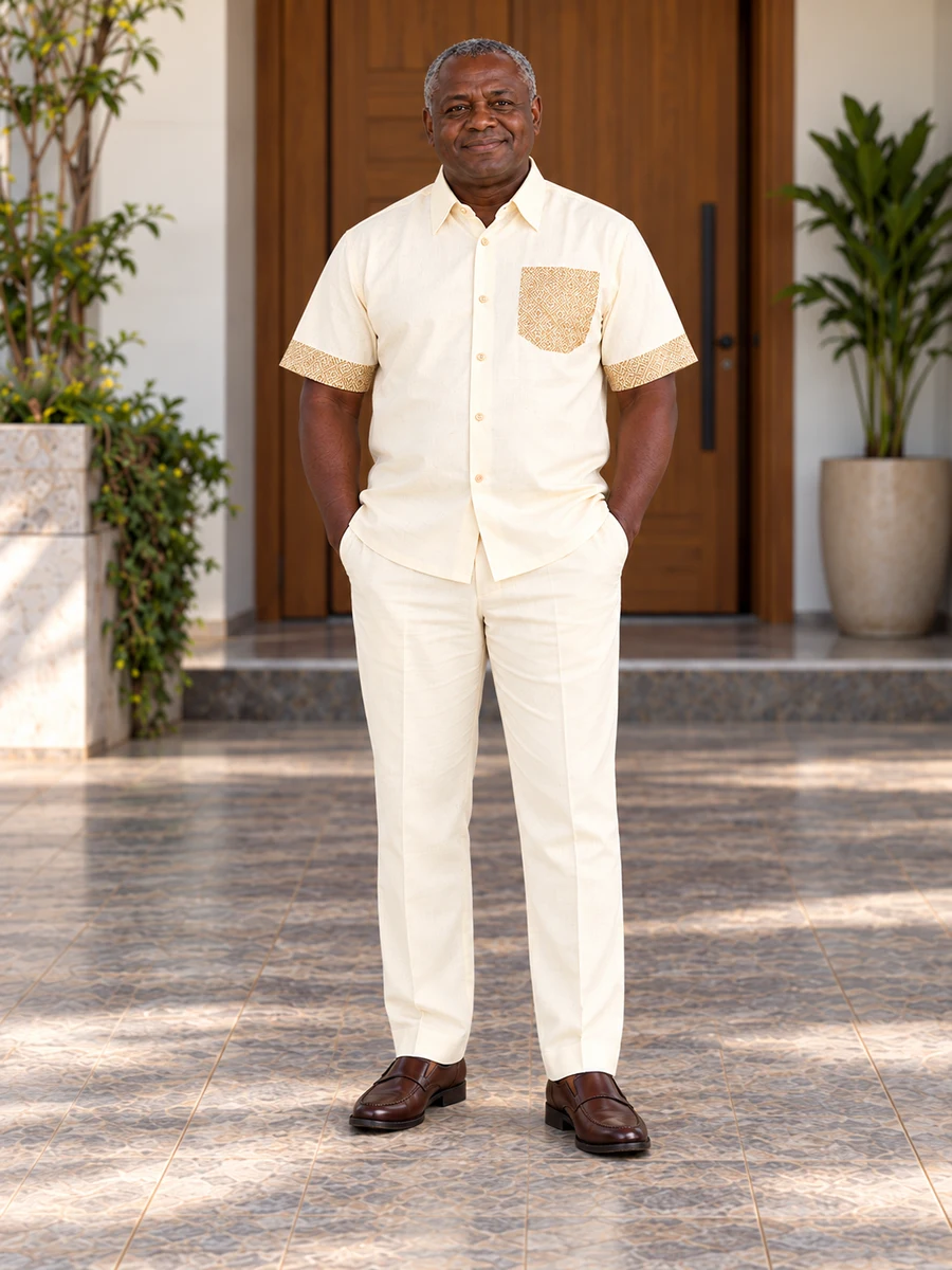 Cream Patterned Pocket Shirt men’s Ethiopian traditional dress