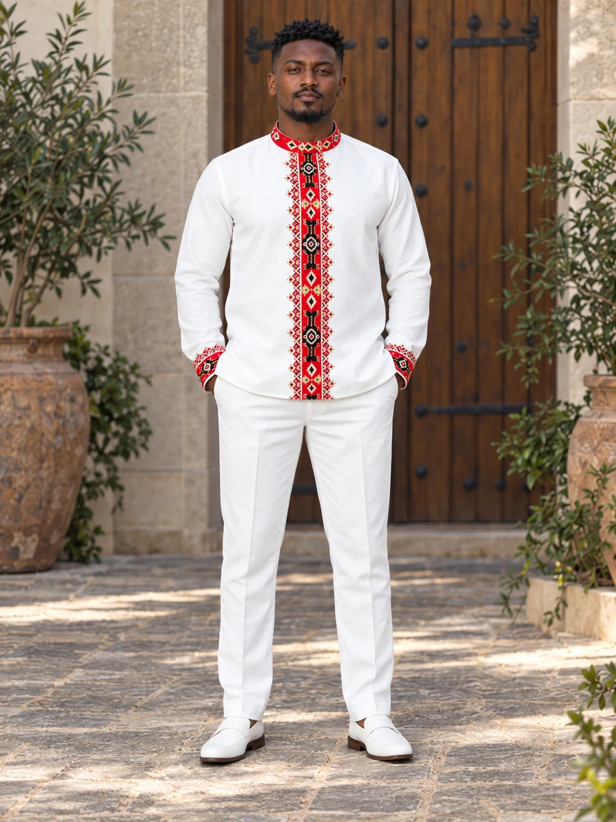 Ruby Mosaic Placket Set Ethiopian traditional clothing