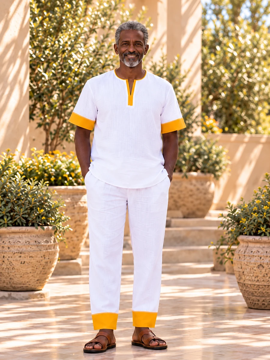 White Golden Trim Set የሀበሻ ልብስ