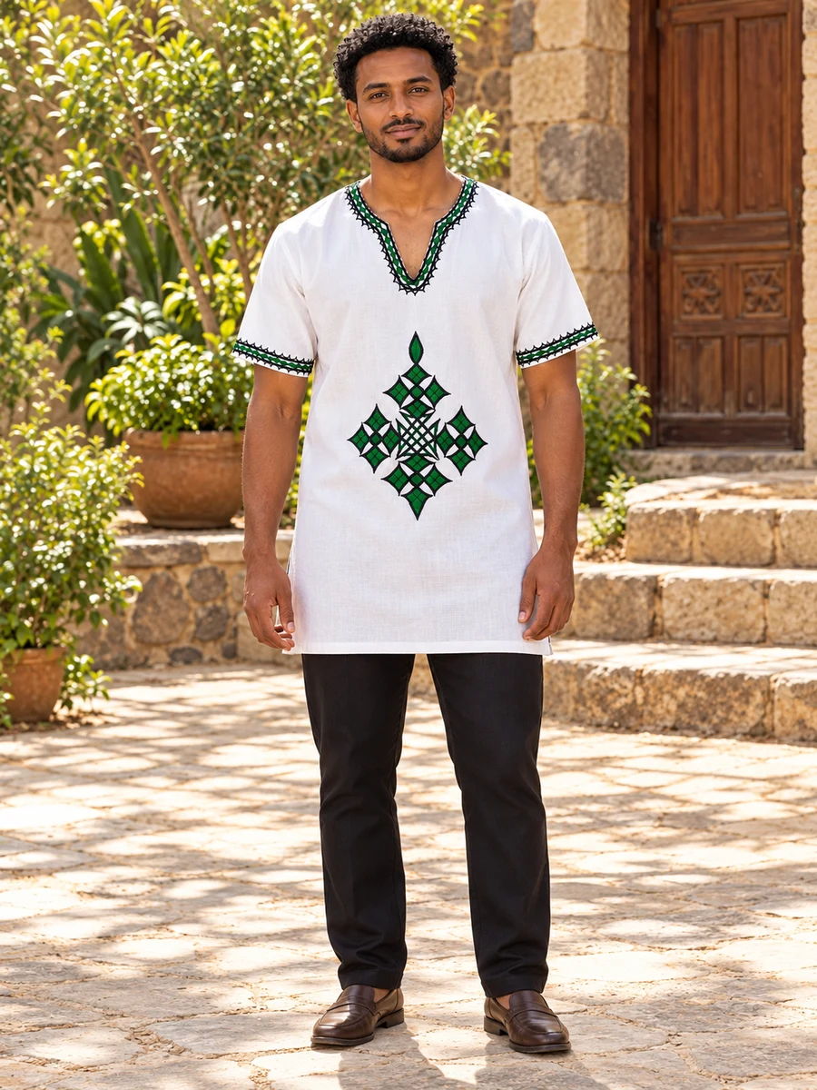 Emerald Diamond Short-Sleeve Tunic የሀበሻ ልብስ