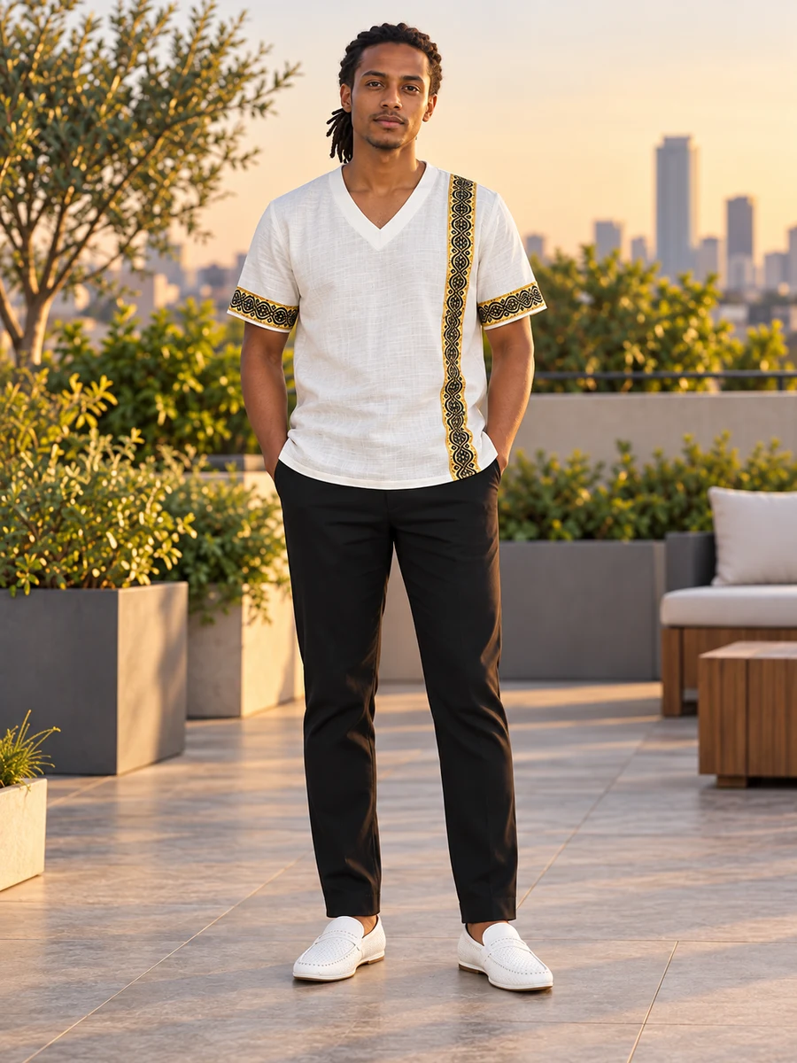Gold Onyx Sash Shirt የሀበሻ ልብስ