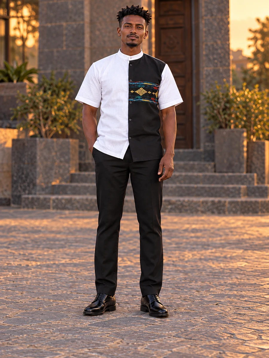 Onyx Ivory Woven Shirt የሀበሻ ልብስ