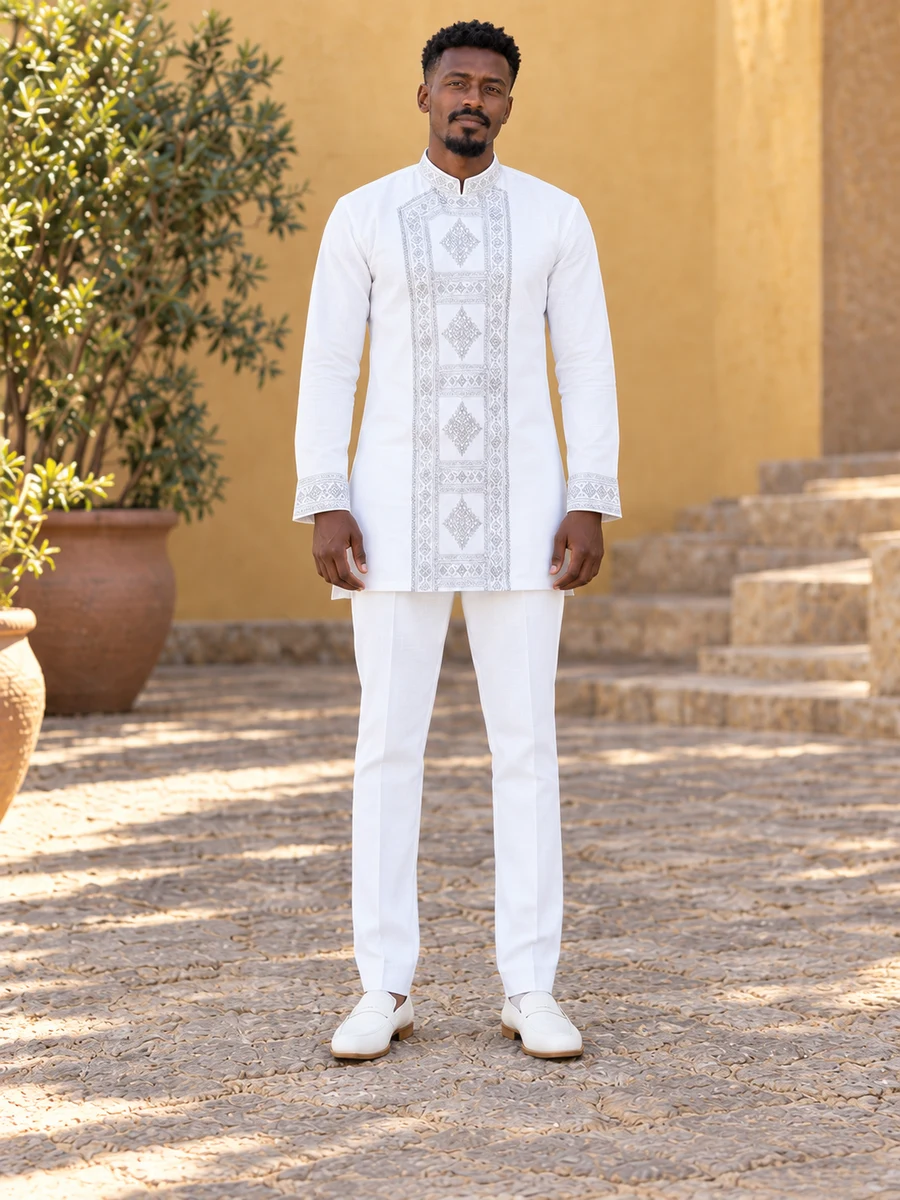 Silver Embroidered Long Tunic Ethiopian traditional clothing
