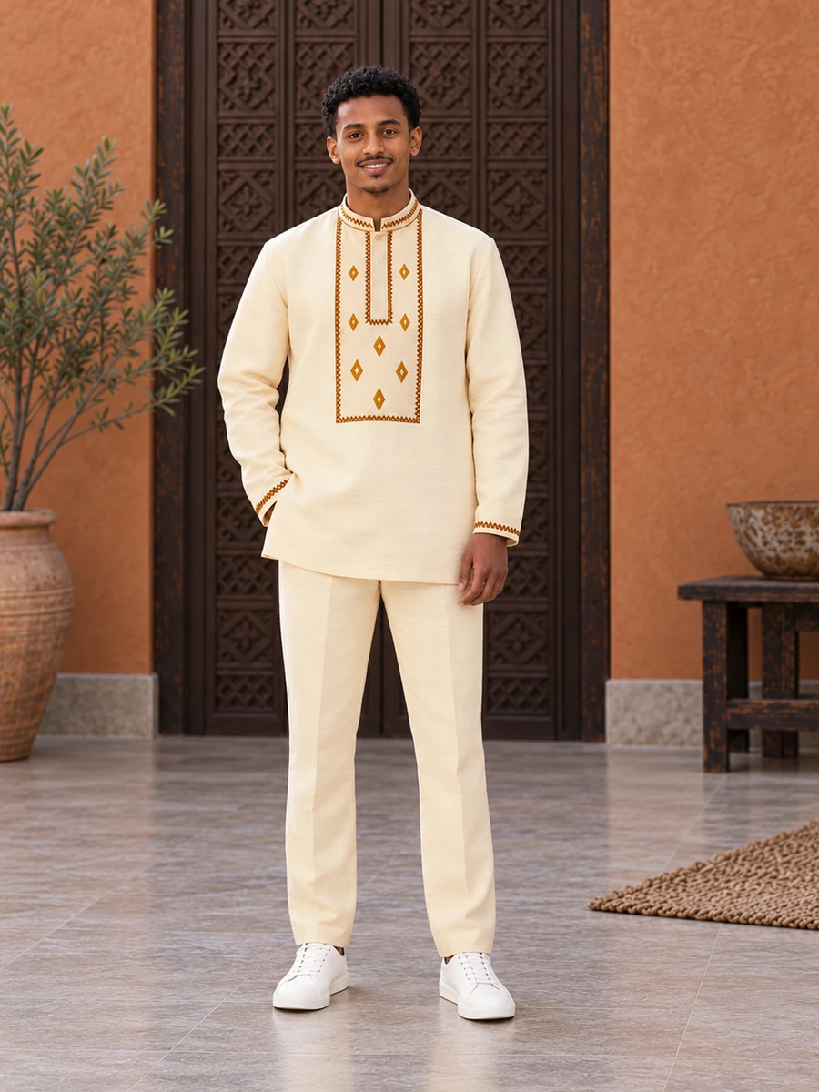 Champagne Gold Tunic Set የሀበሻ ልብስ