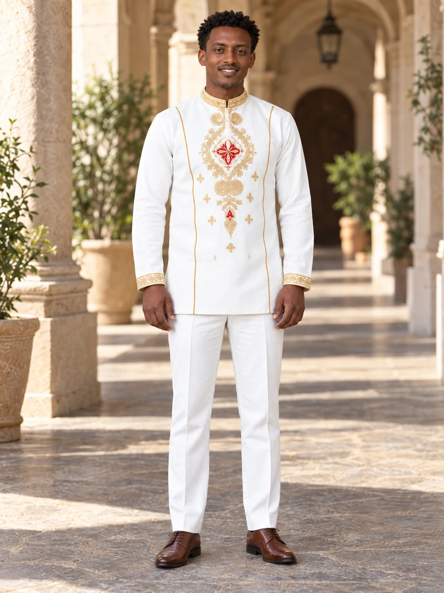 Ivory Ruby Medallion Tunic የሀበሻ ልብስ