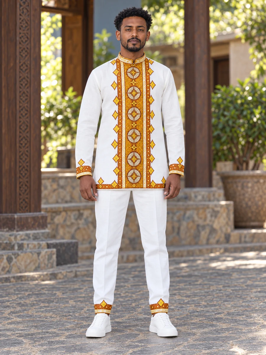 Golden Circle Panel Tunic men’s Ethiopian traditional dress