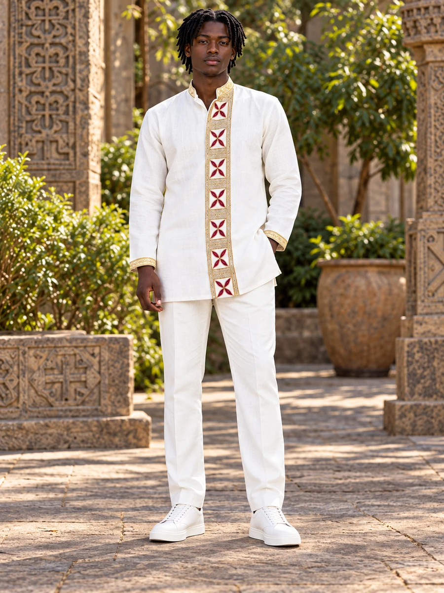 Ivory Ruby Cross Tunic የሀበሻ ልብስ