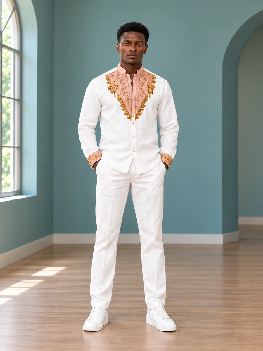 Blush Gold Embroidered Shirt የሀበሻ ልብስ