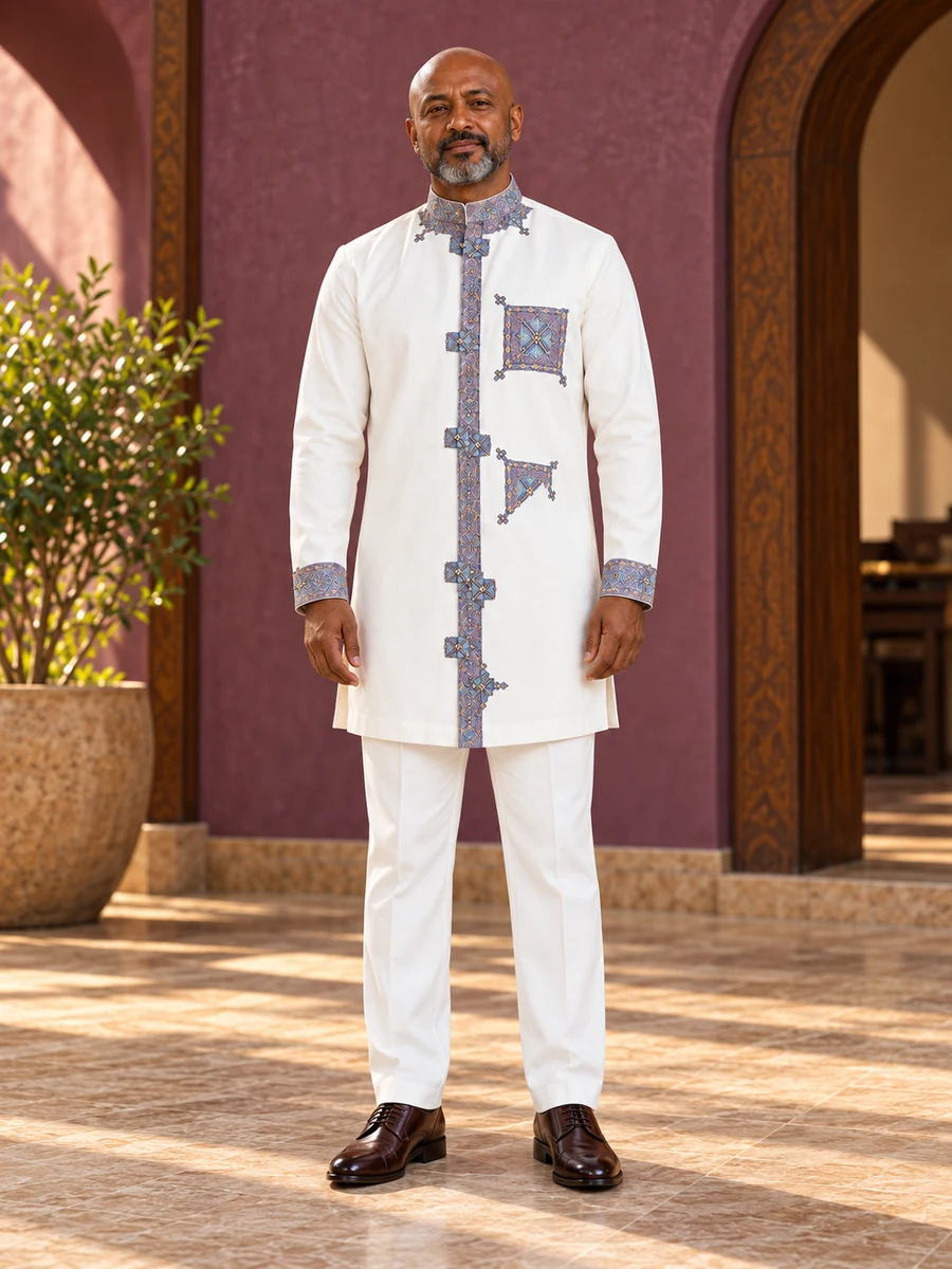 Lavender Mosaic Long Tunic men’s Ethiopian traditional dress