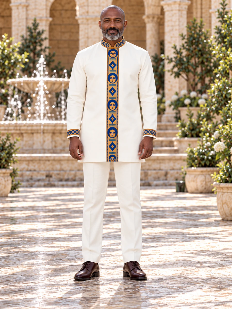 Blue Gold Medallion Coat የሀበሻ ልብስ