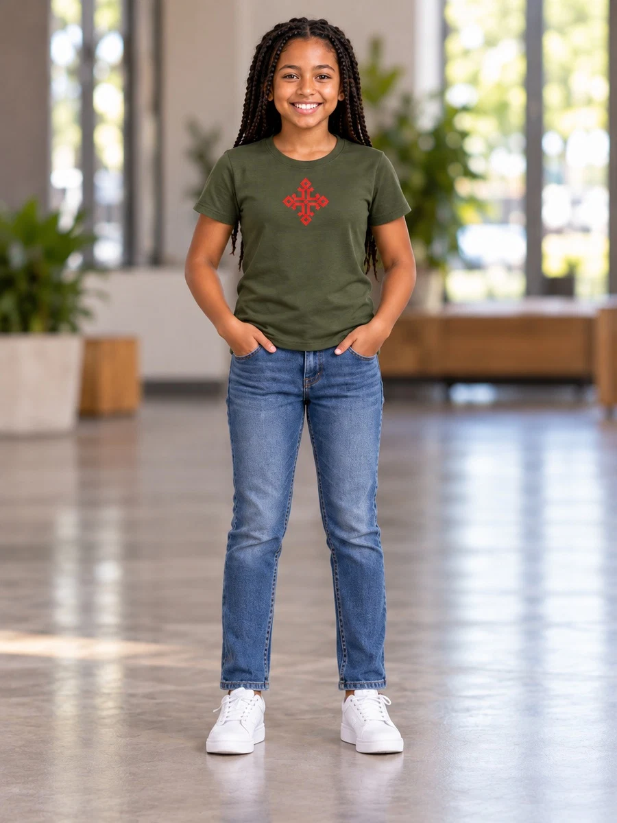 Girls Red Ethiopian Cross Tee የሀበሻ ልብስ